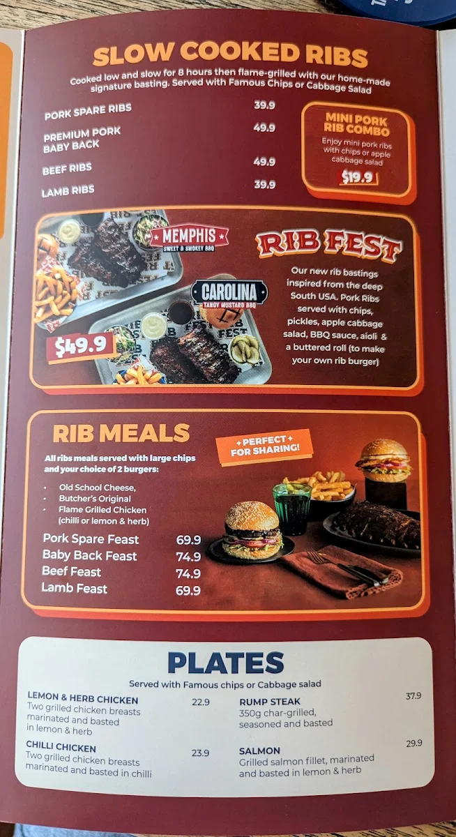 Menu, Ribs & Burgers Chatswood