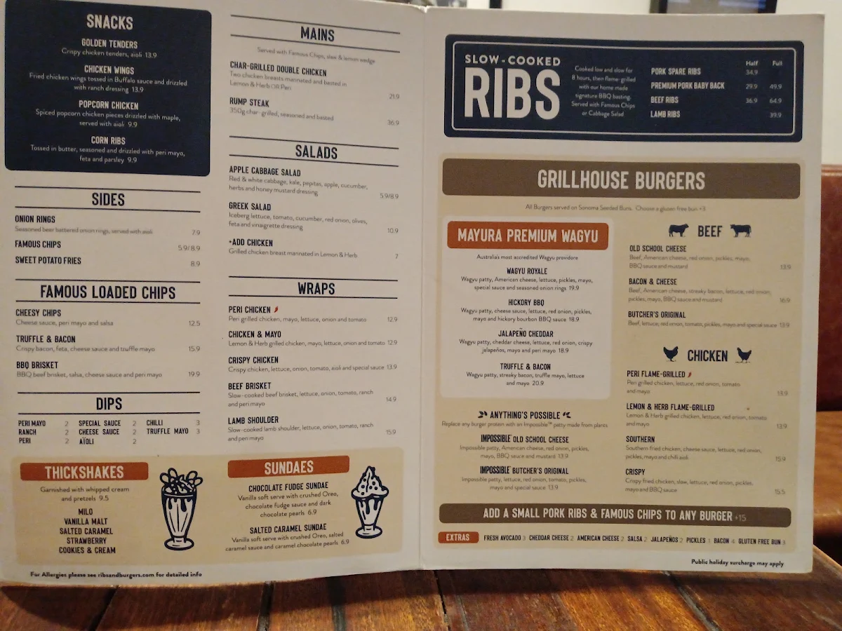 Menu, Ribs & Burgers Chatswood