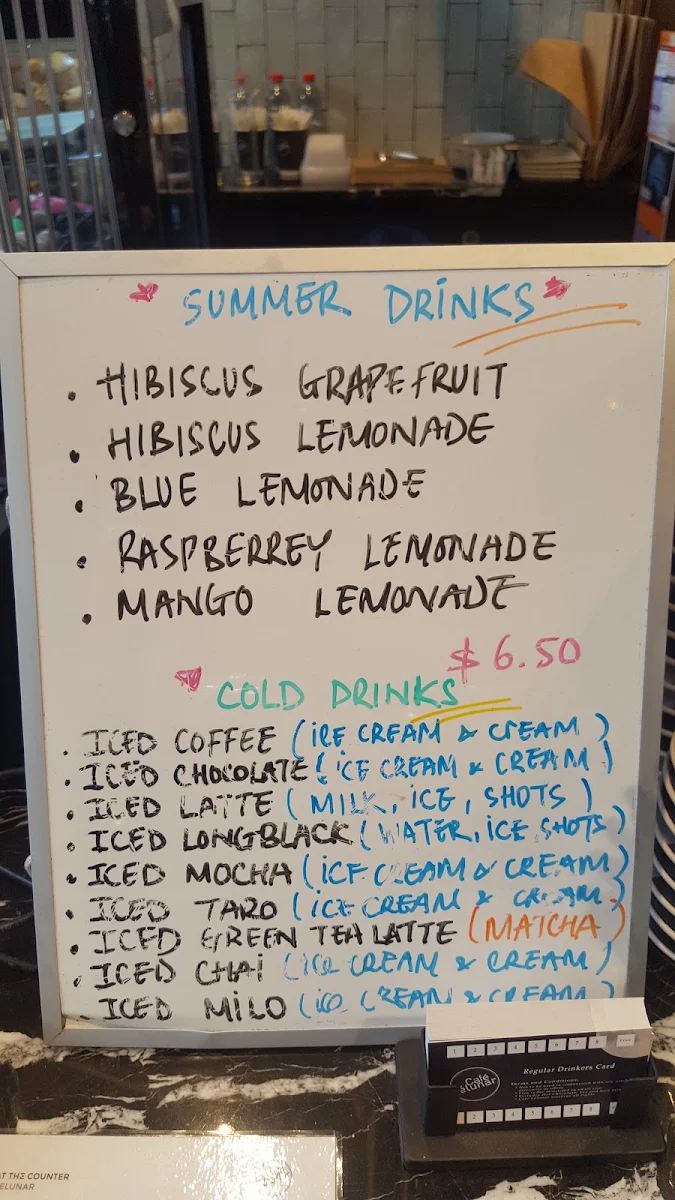Menu, Cafe LeLunar Brookvale