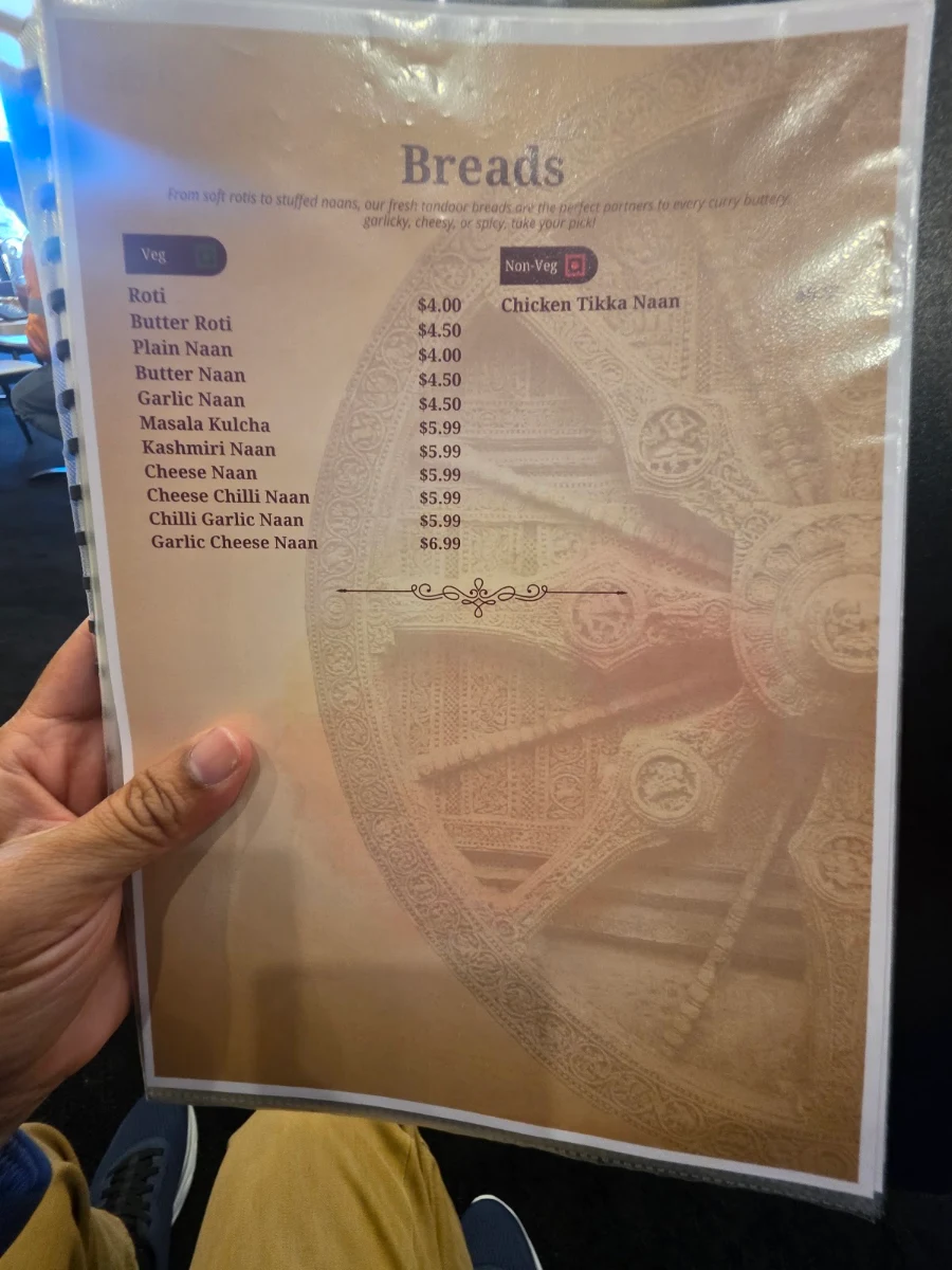 Menu, Satavahana Indian Restaurant