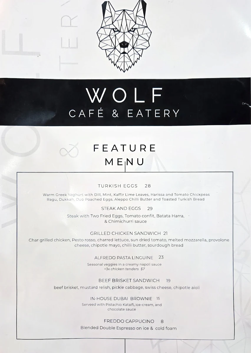 Menu, Wolf Cafe & Eatery