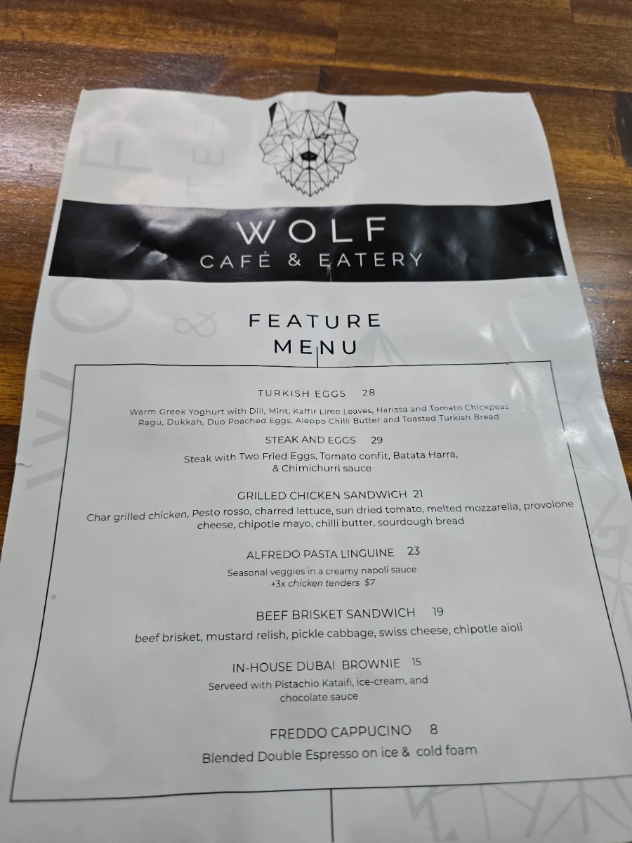 Menu, Wolf Cafe & Eatery
