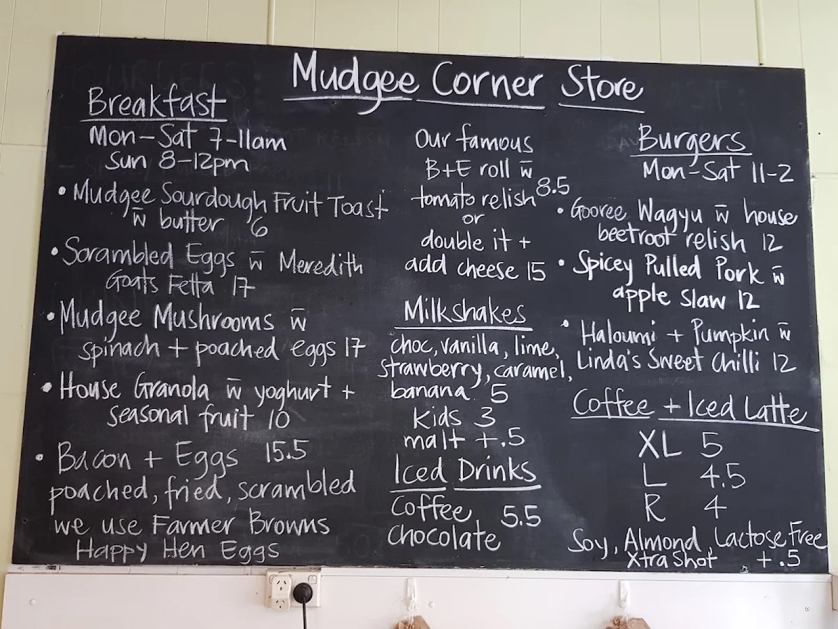Menu, Mudgee Corner Store