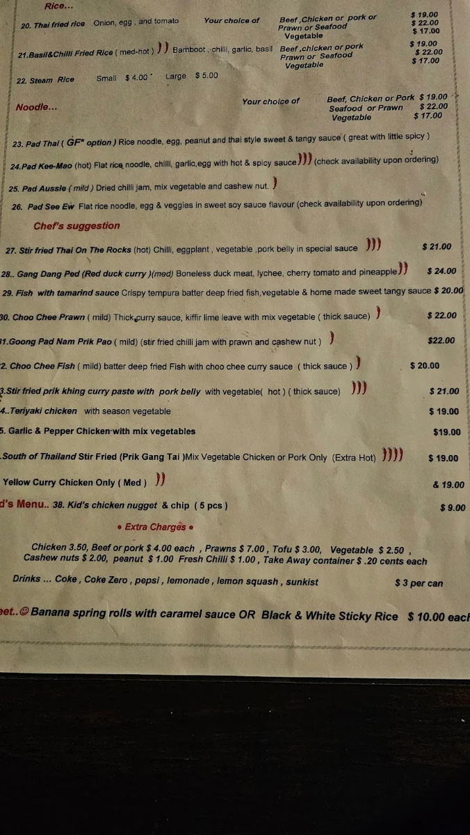 Menu, Thai on the rocks