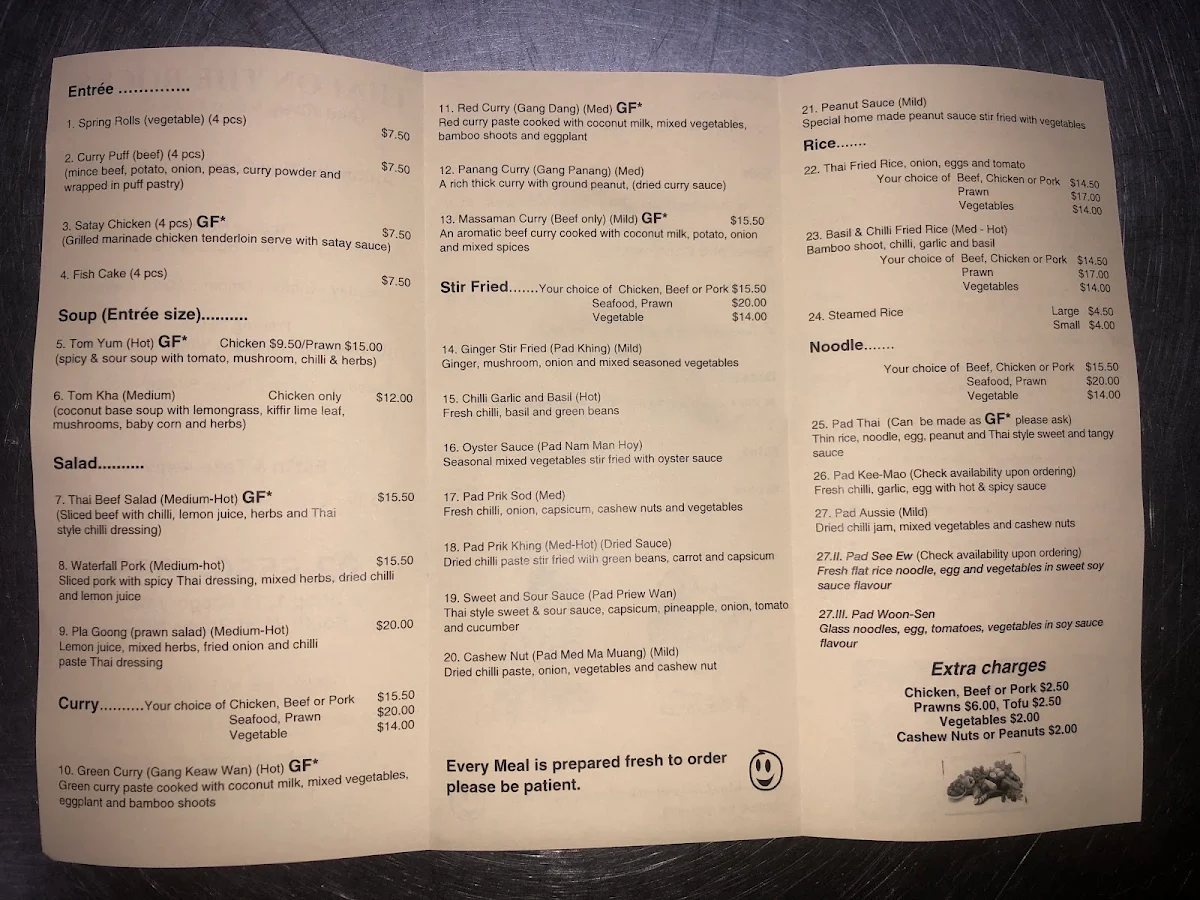 Menu, Thai on the rocks