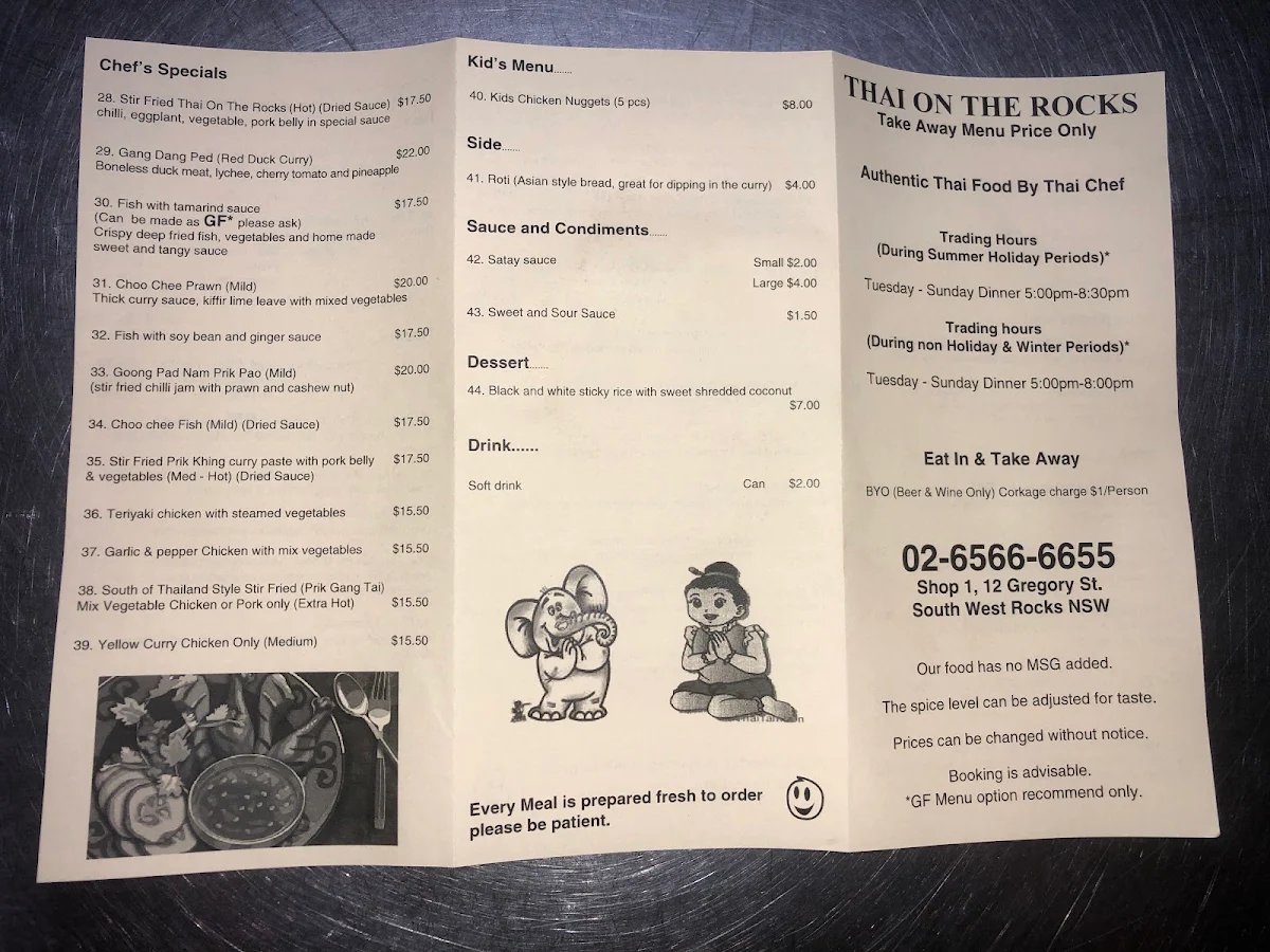 Menu, Thai on the rocks