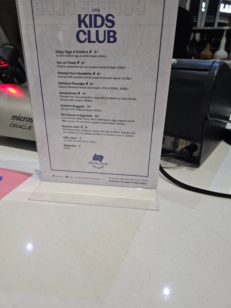 Menu, The Coffee Club