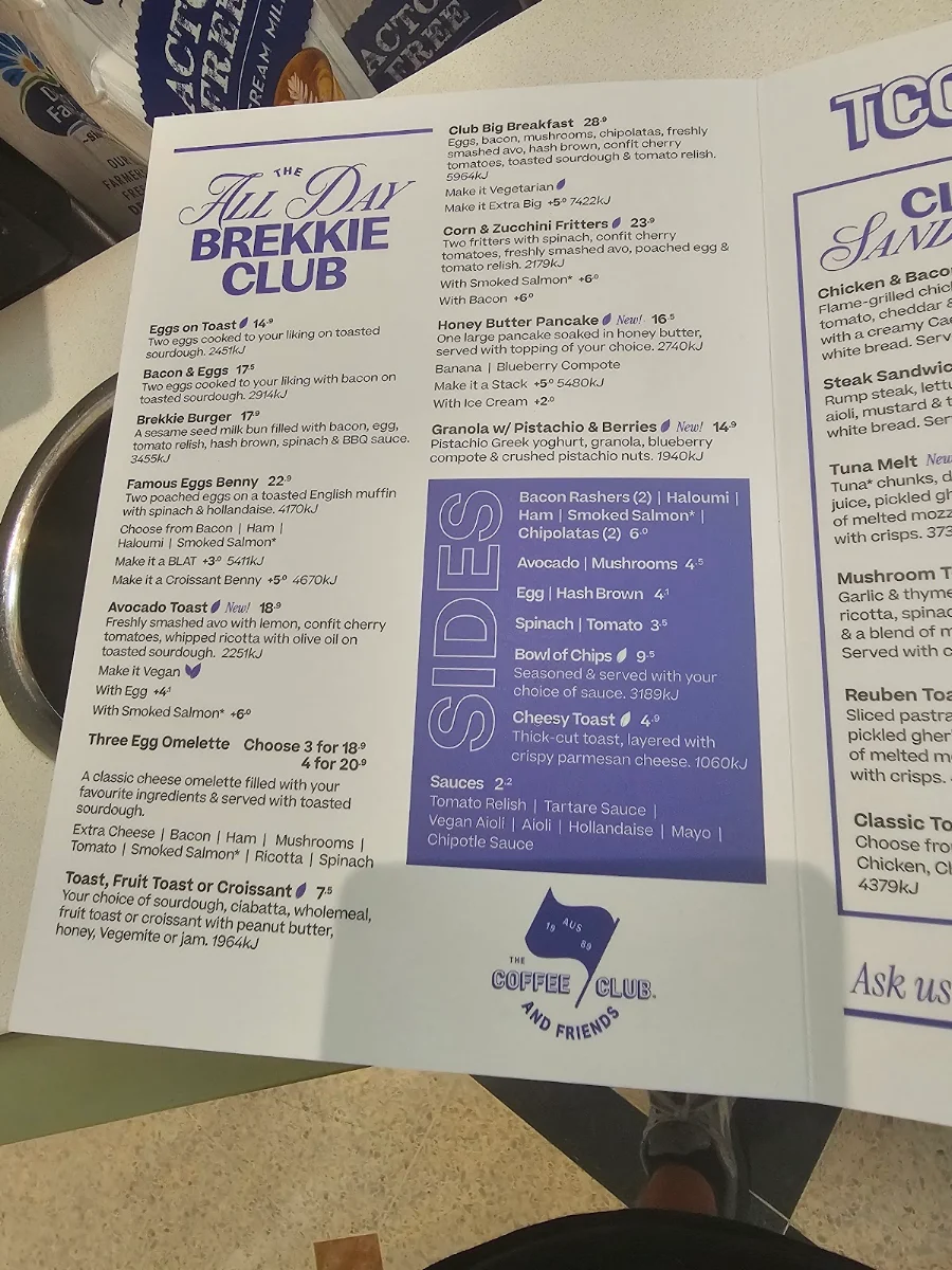 Menu, The Coffee Club