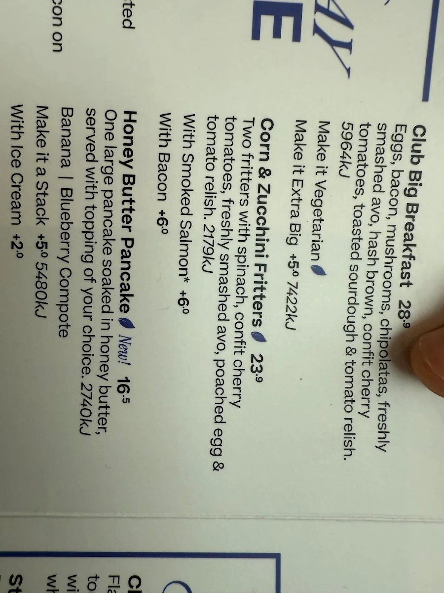 Menu, The Coffee Club
