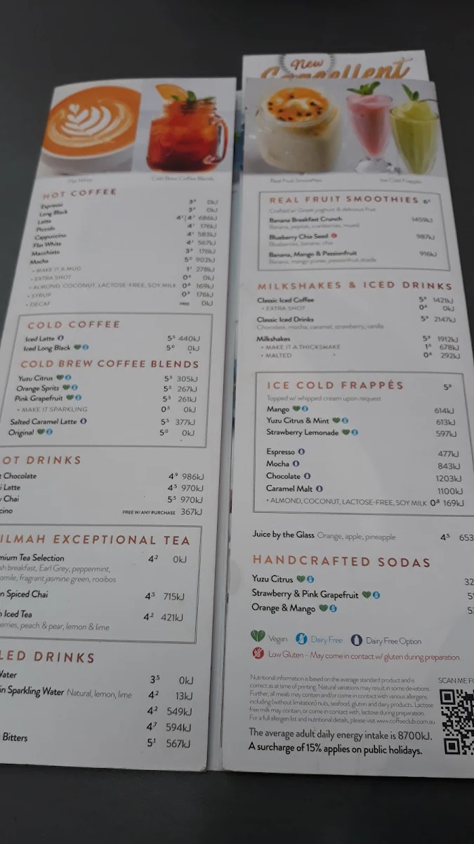 Menu, The Coffee Club