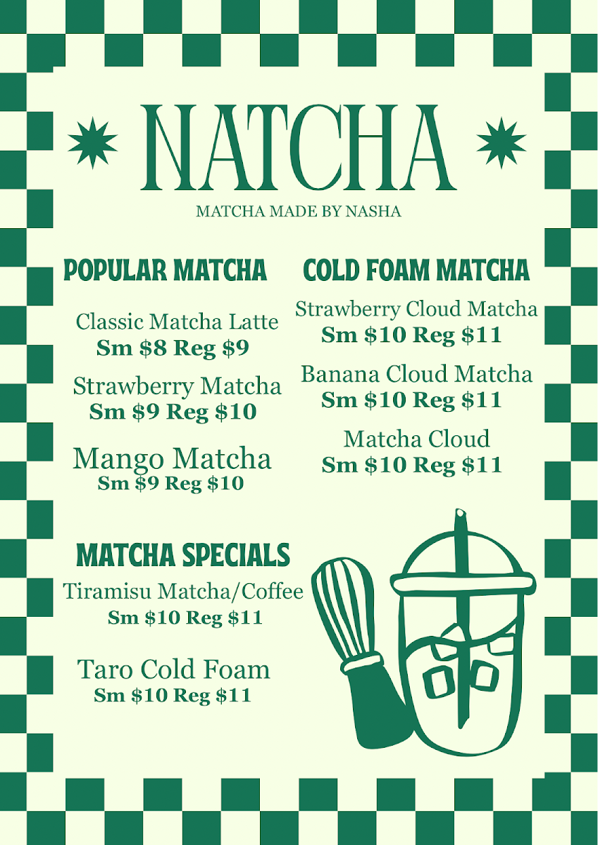 Menu, Natcha Matcha