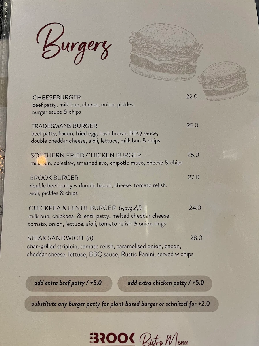 Menu, The Brook Point Cook