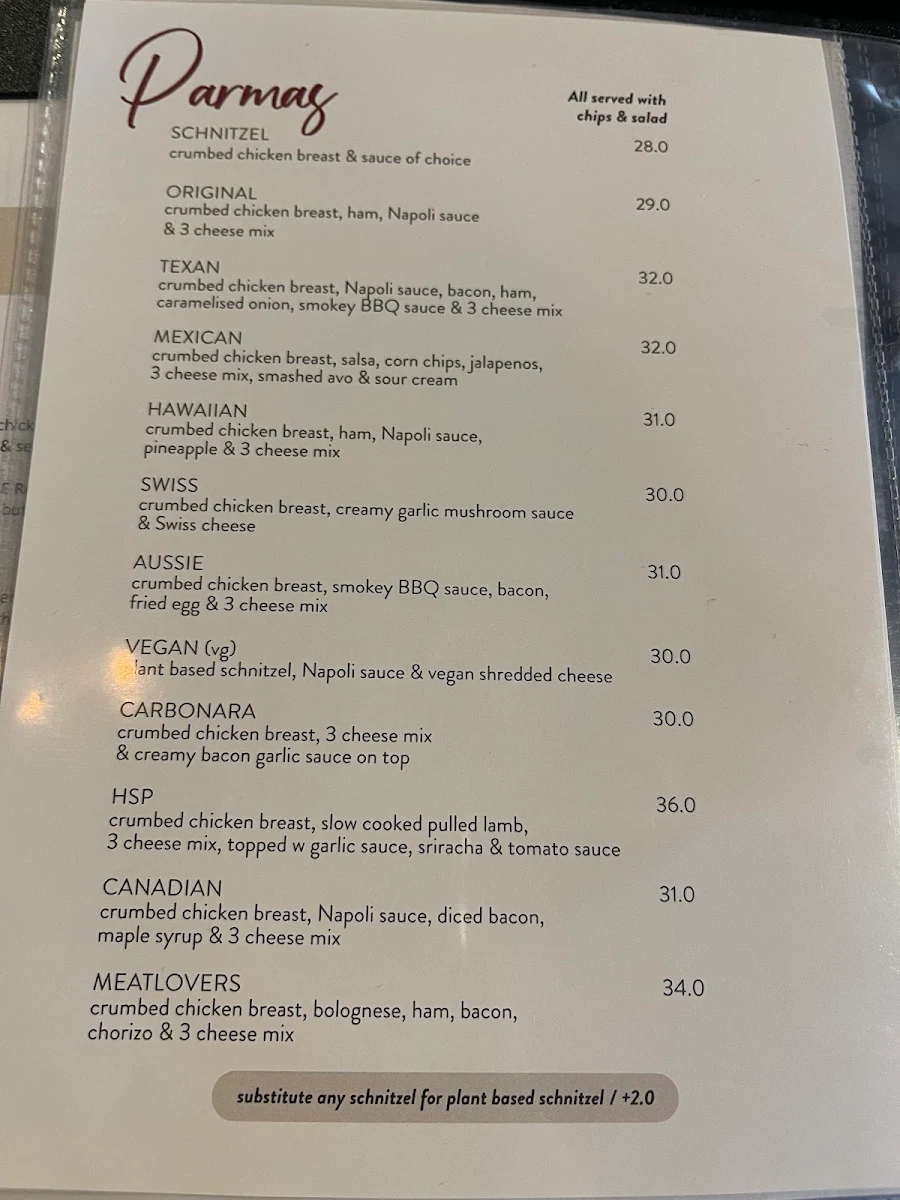 Menu, The Brook Point Cook