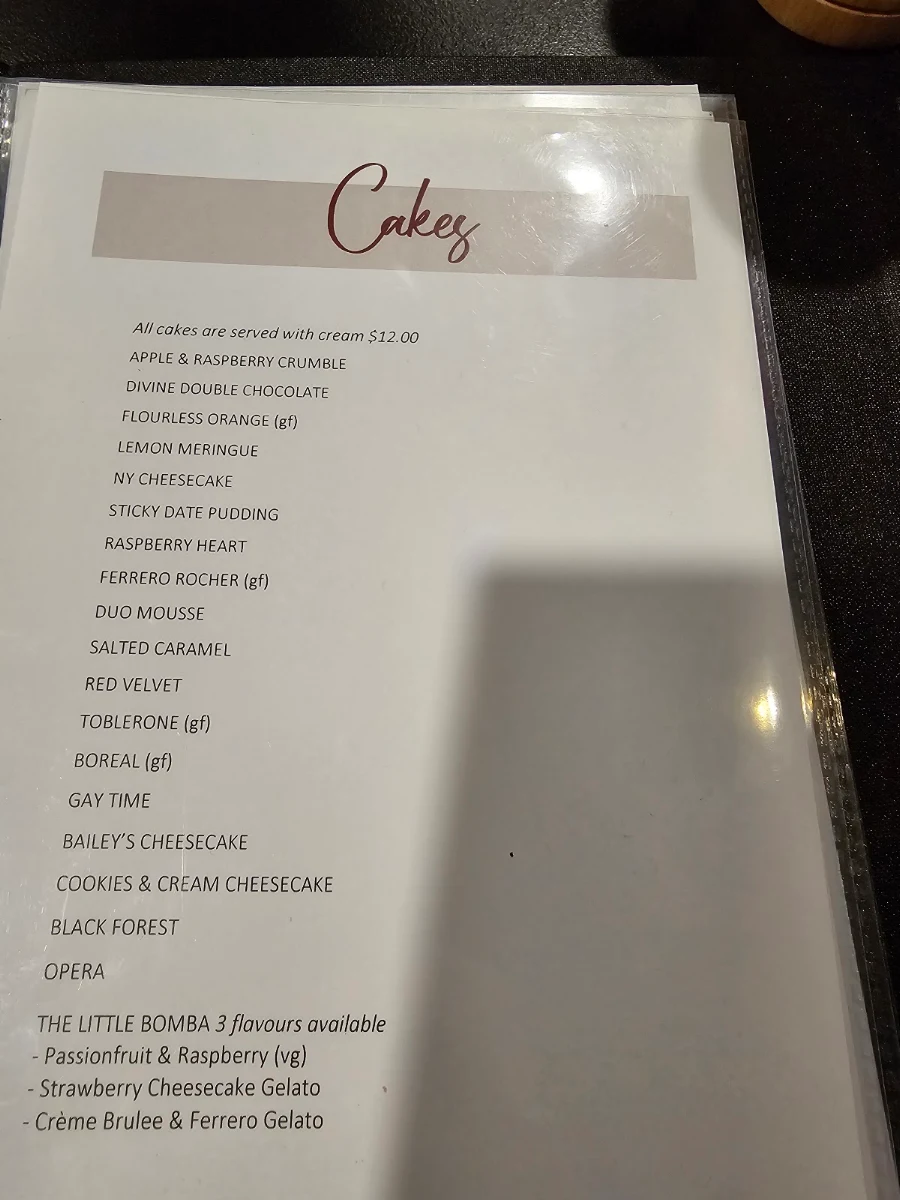Menu, The Brook Point Cook