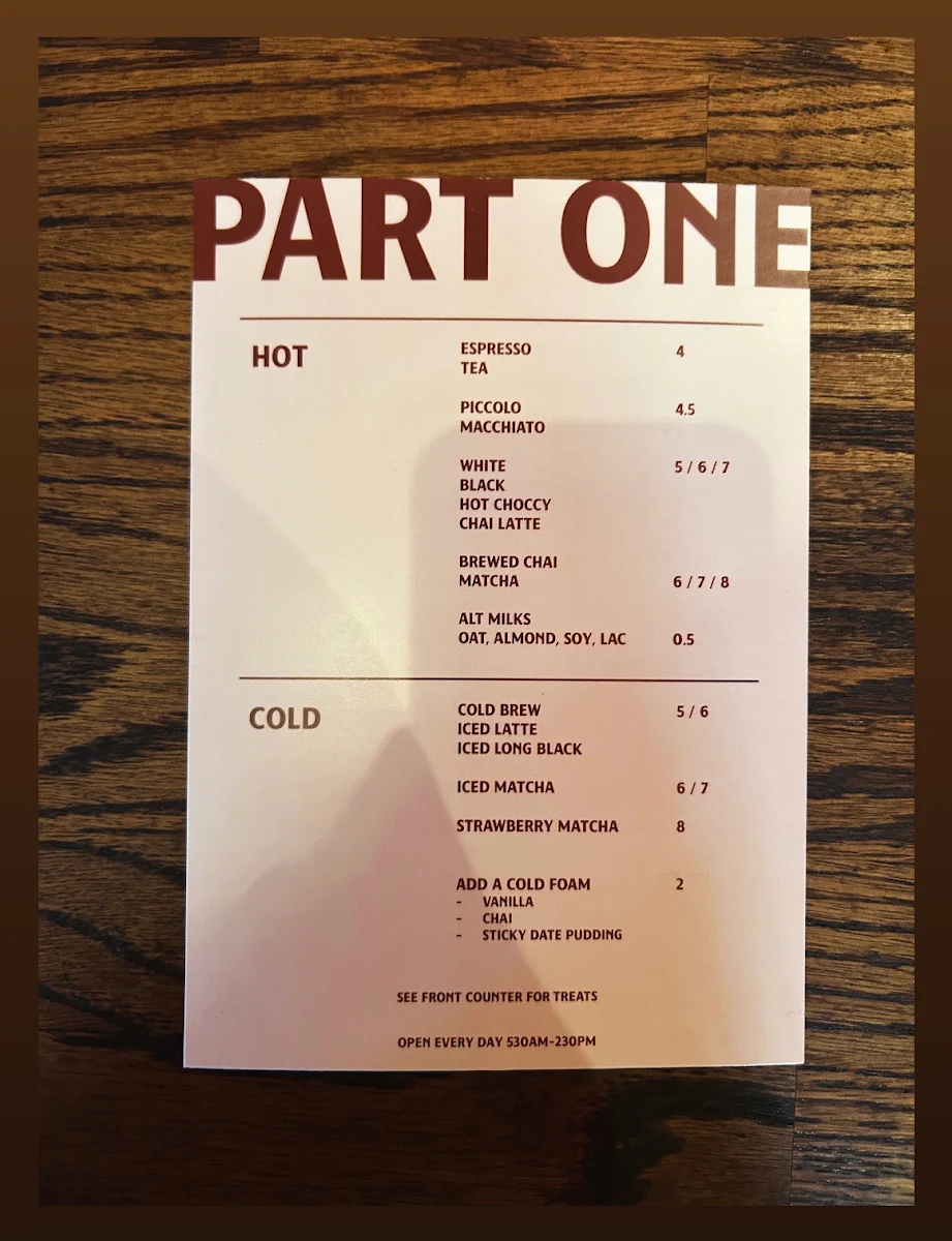 Menu, Part One Coffee