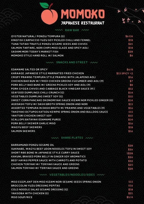 Menu, Momoko Southport