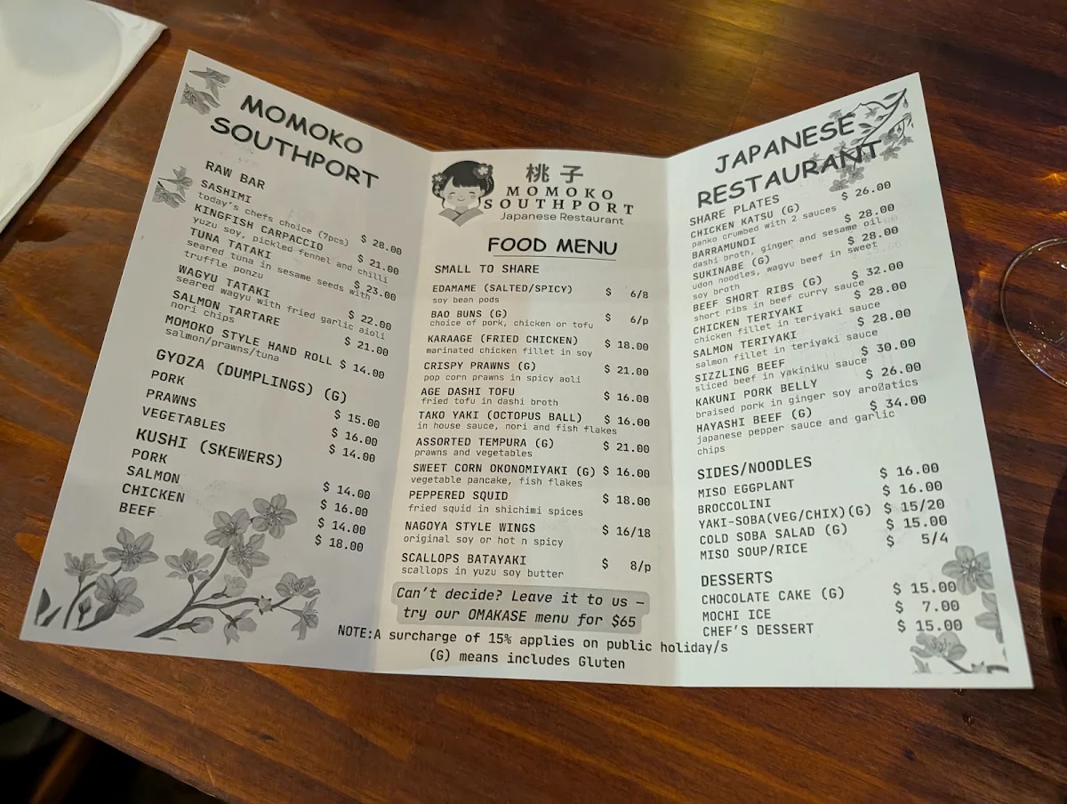 Menu, Momoko Southport