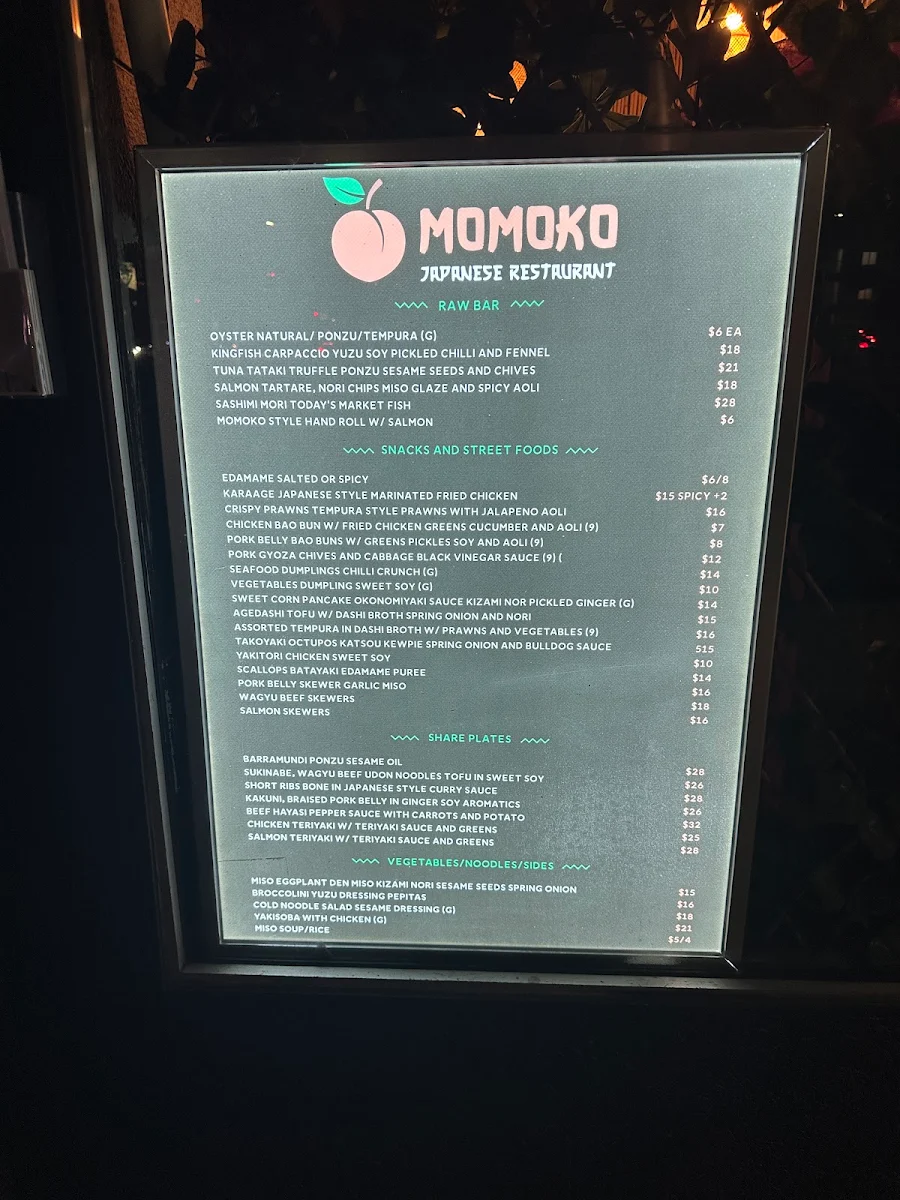 Menu, Momoko Southport