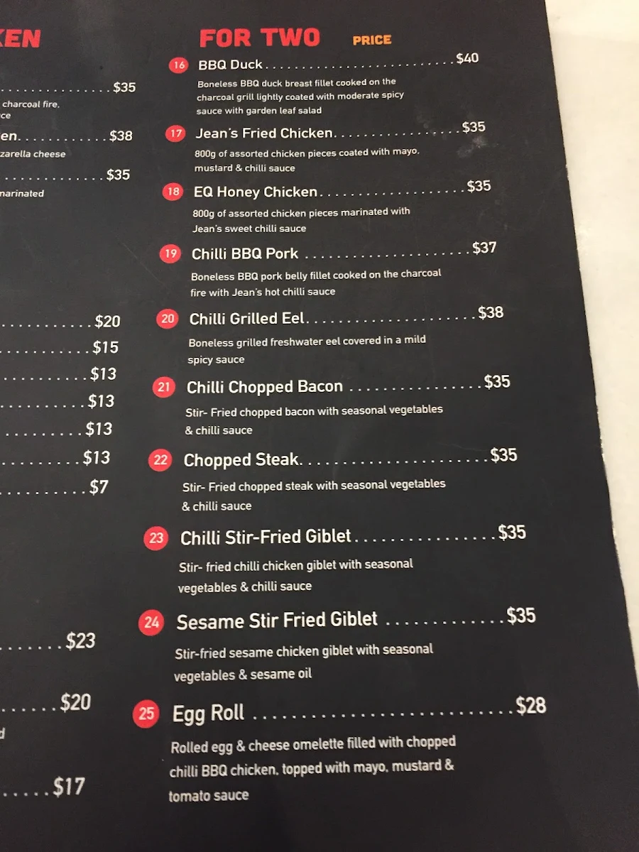 Menu, Jeans Chilli Chicken Eastwood