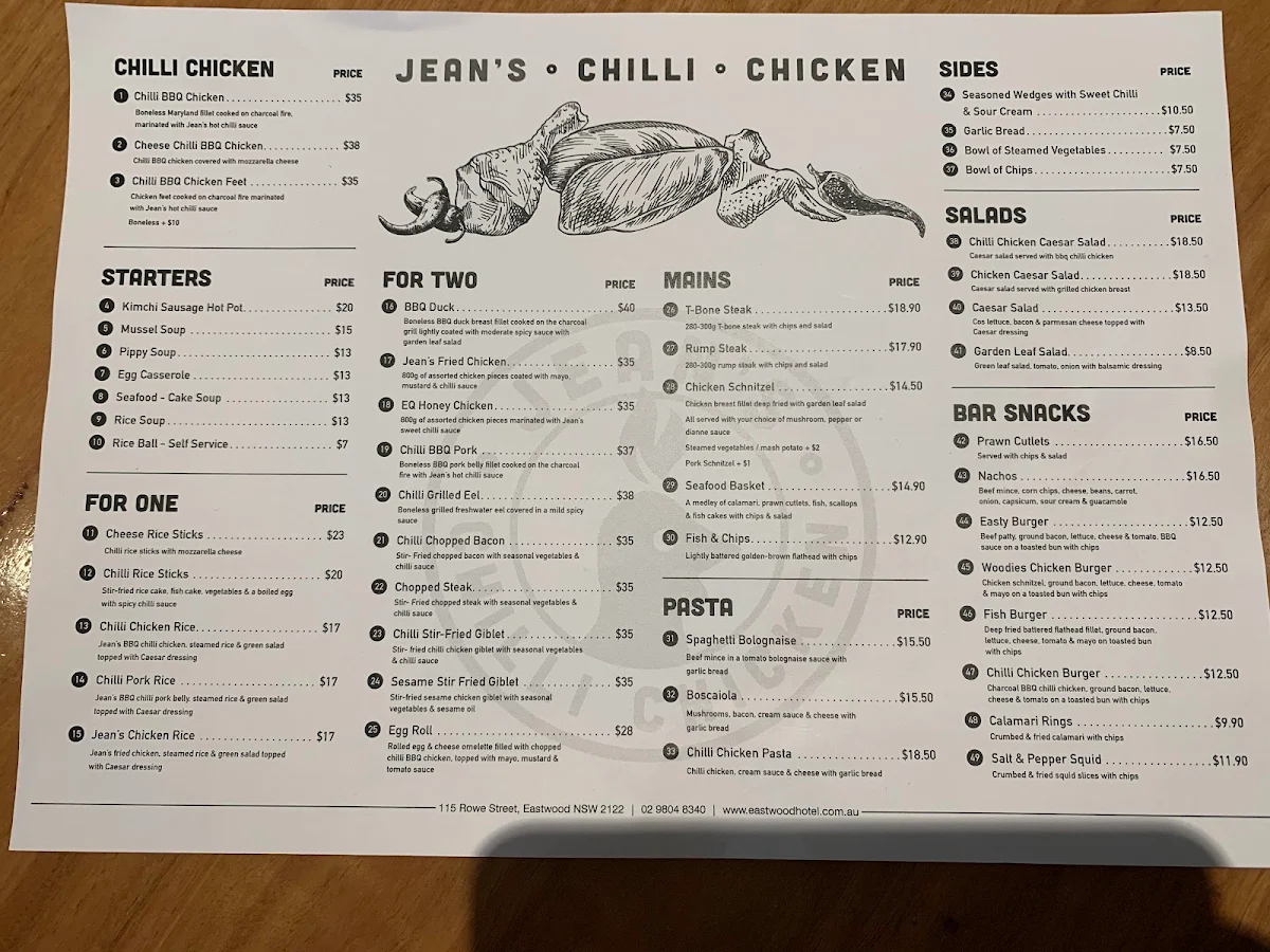 Menu, Jeans Chilli Chicken Eastwood