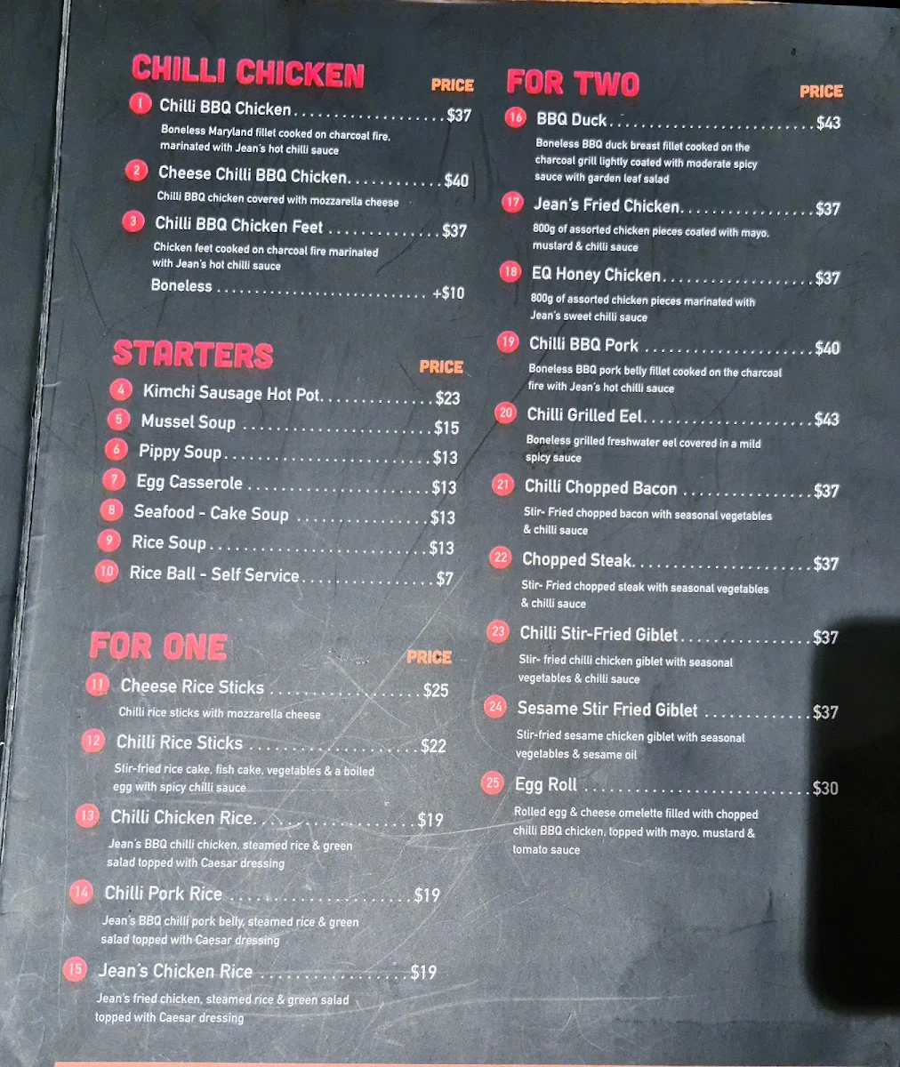 Menu, Jeans Chilli Chicken Eastwood