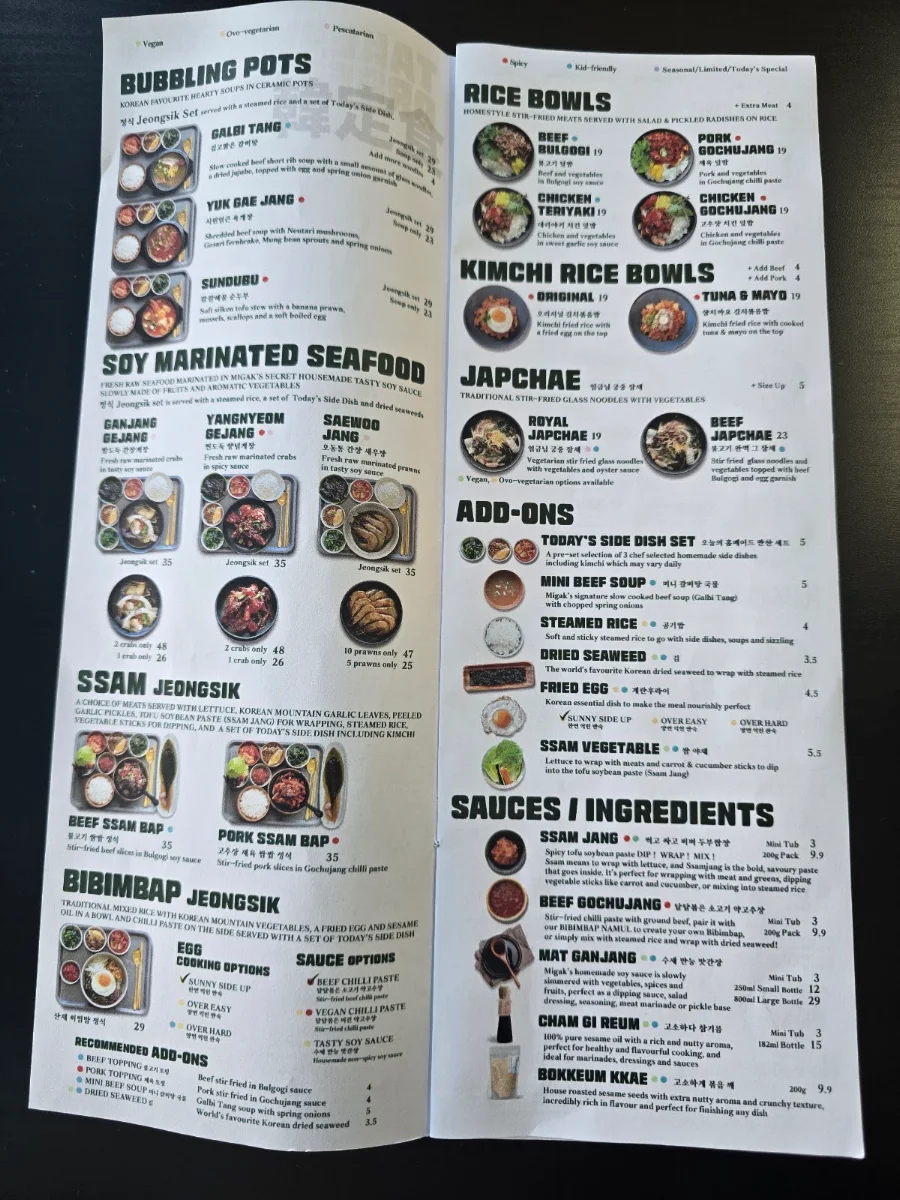 Menu, Migak