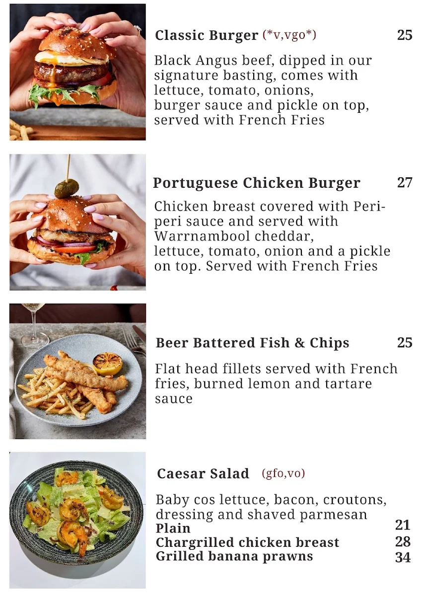 Menu, Manly Grill