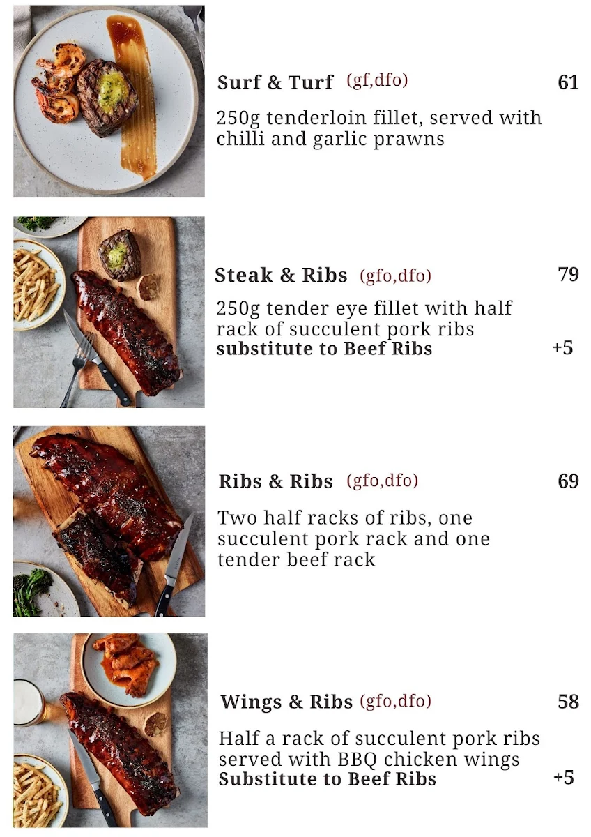 Menu, Manly Grill