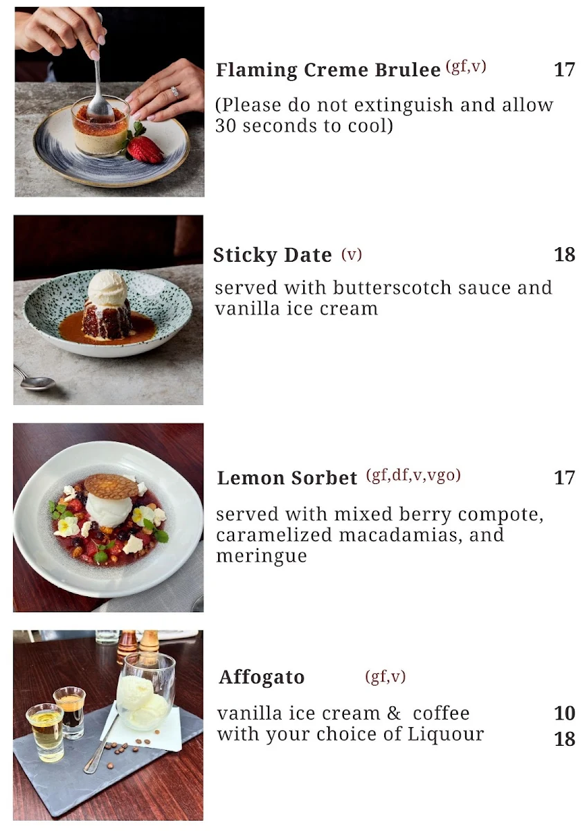 Menu, Manly Grill