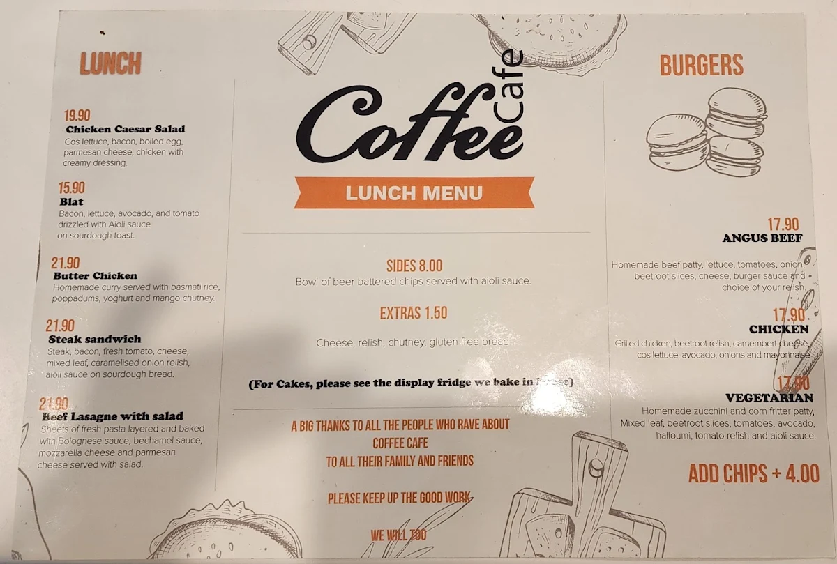 Menu, Coffee Cafe