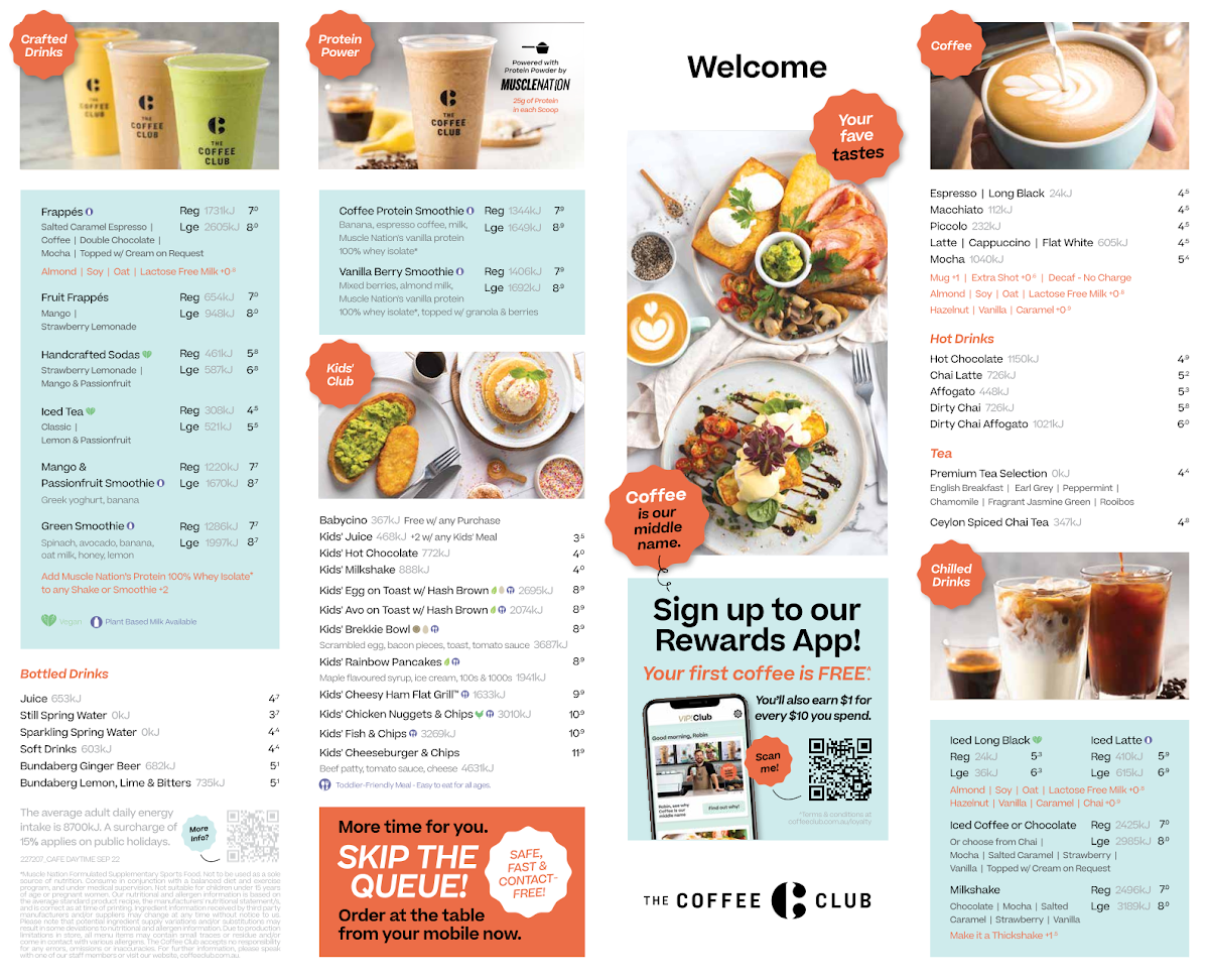 Menu, The Coffee Club Waurn Ponds