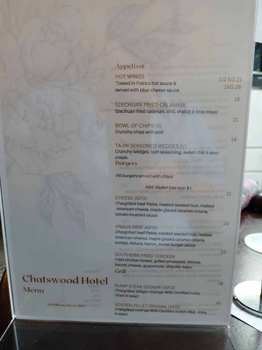 Menu, Chatswood Hotel