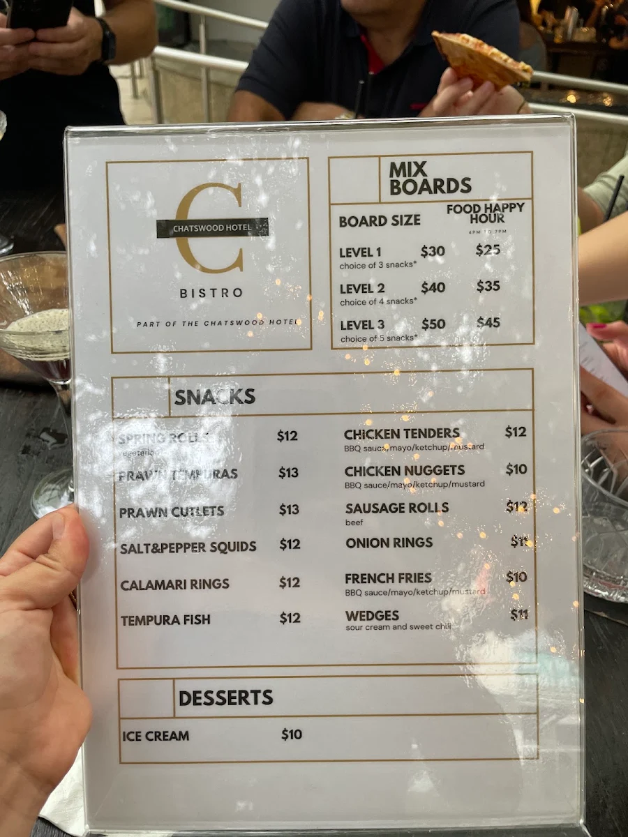 Menu, Chatswood Hotel