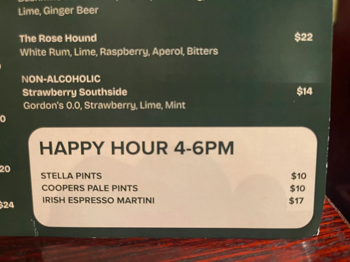 Menu, Harp & Hound