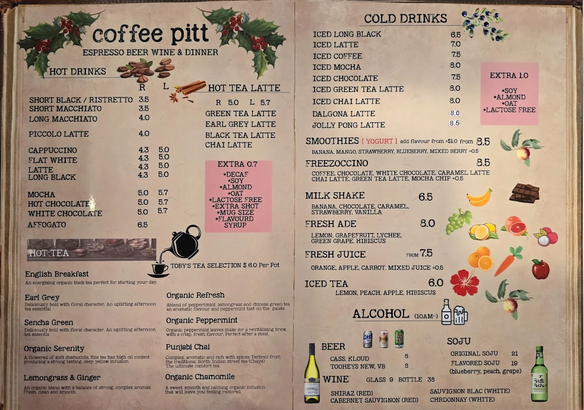 Menu, Coffee Pitt