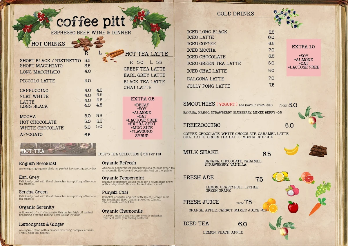 Menu, Coffee Pitt