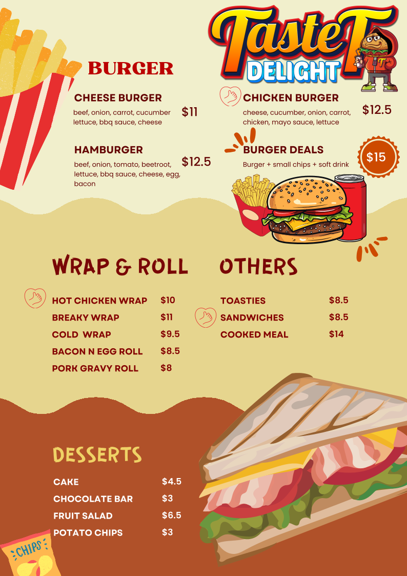 Menu, Taste T Delight