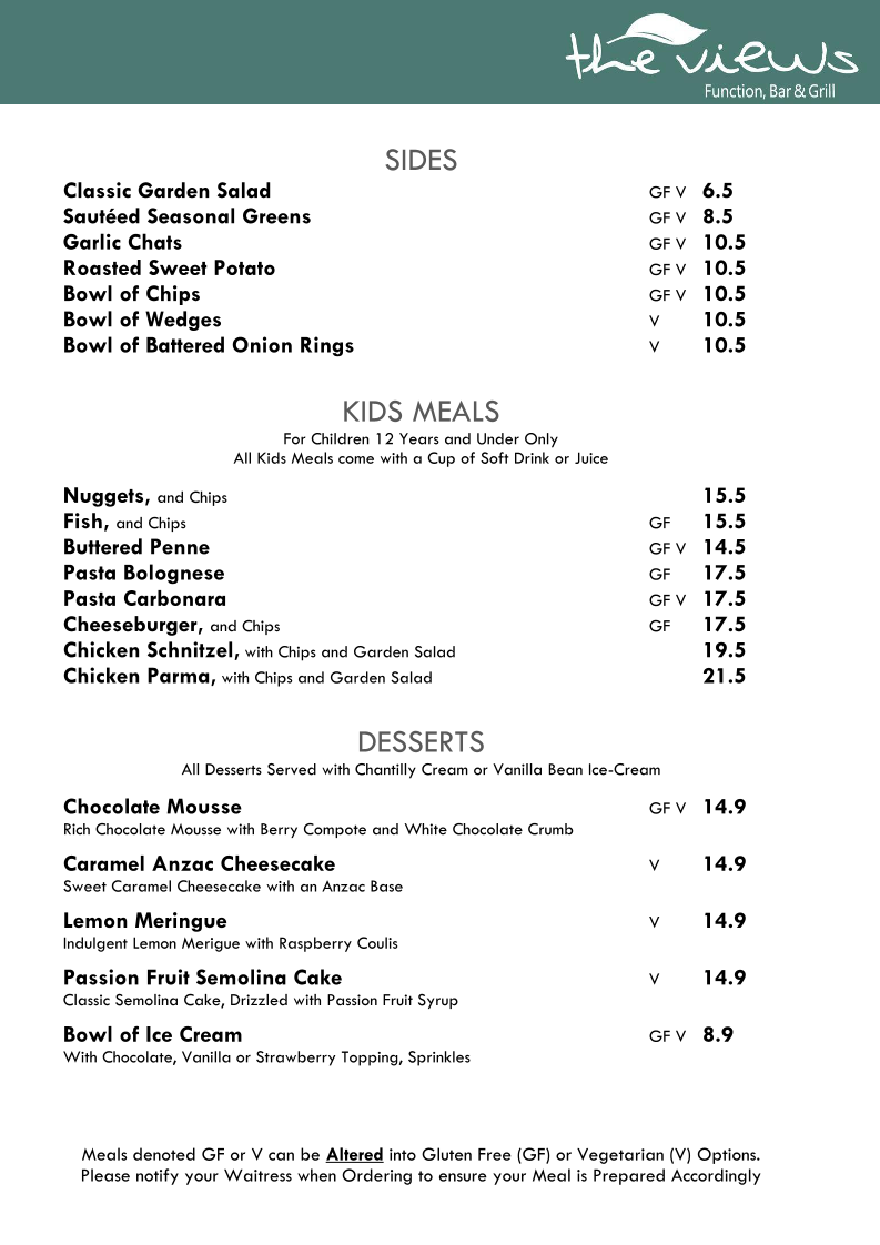 Menu, The Views Function Bar And Grill