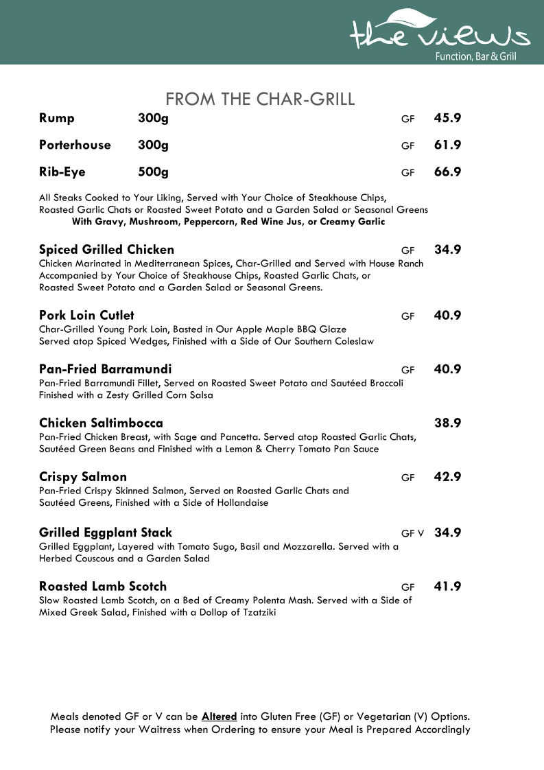 Menu, The Views Function Bar And Grill