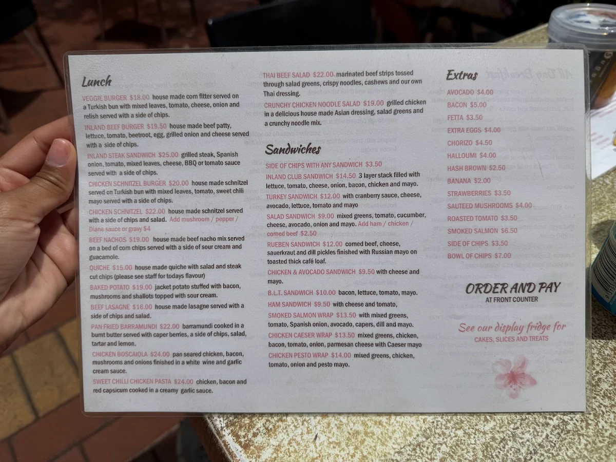 Menu, Inland Cafe
