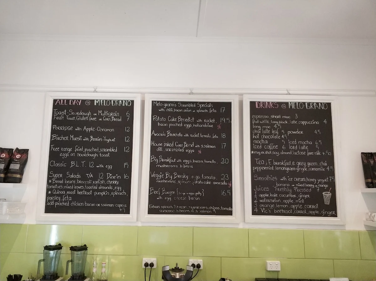 Menu, Cafe Melograno