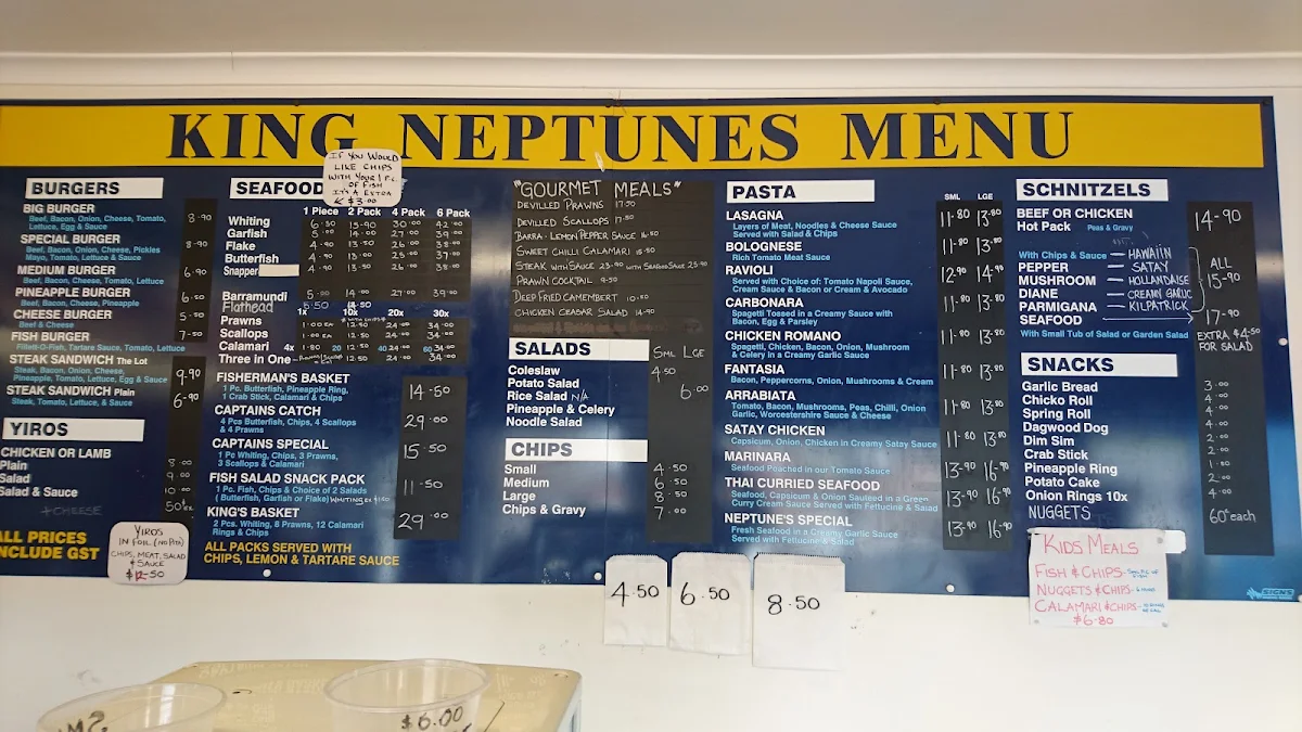 Menu, King Neptune's Seafood & Pasta