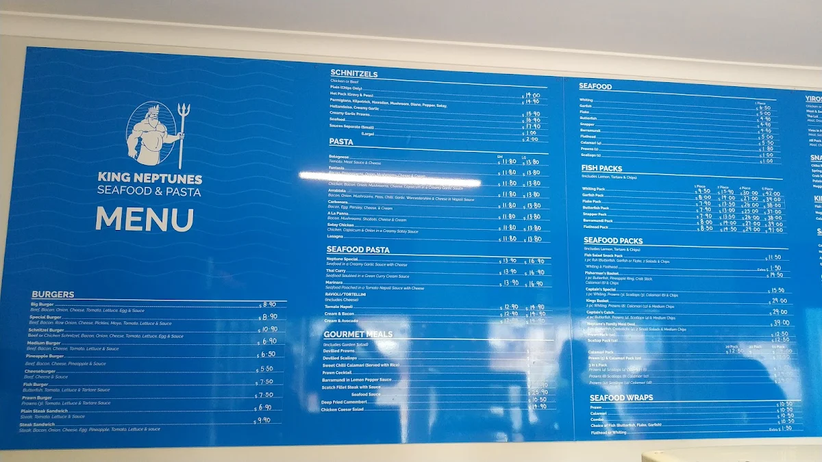 Menu, King Neptune's Seafood & Pasta