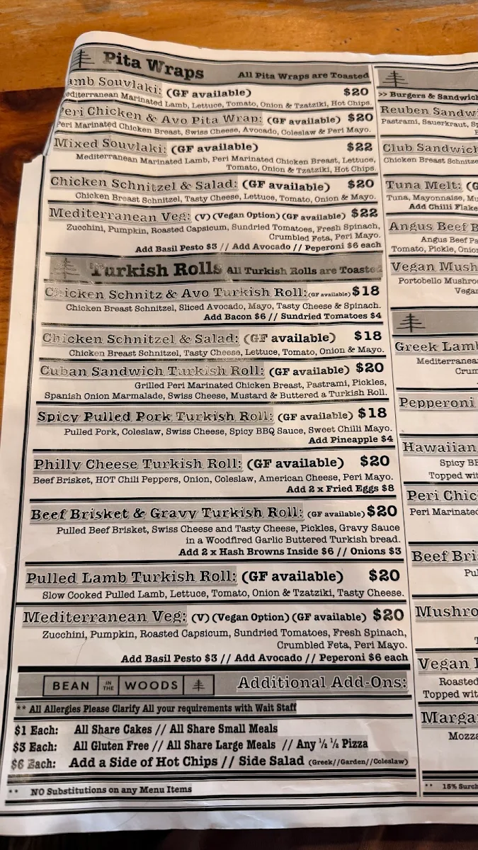 Menu, Bean in the Woods