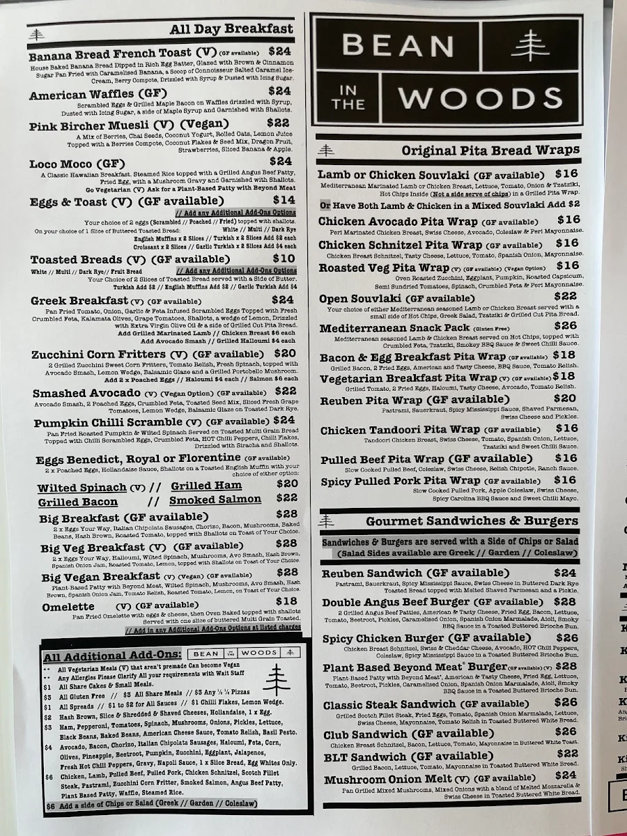 Menu, Bean in the Woods