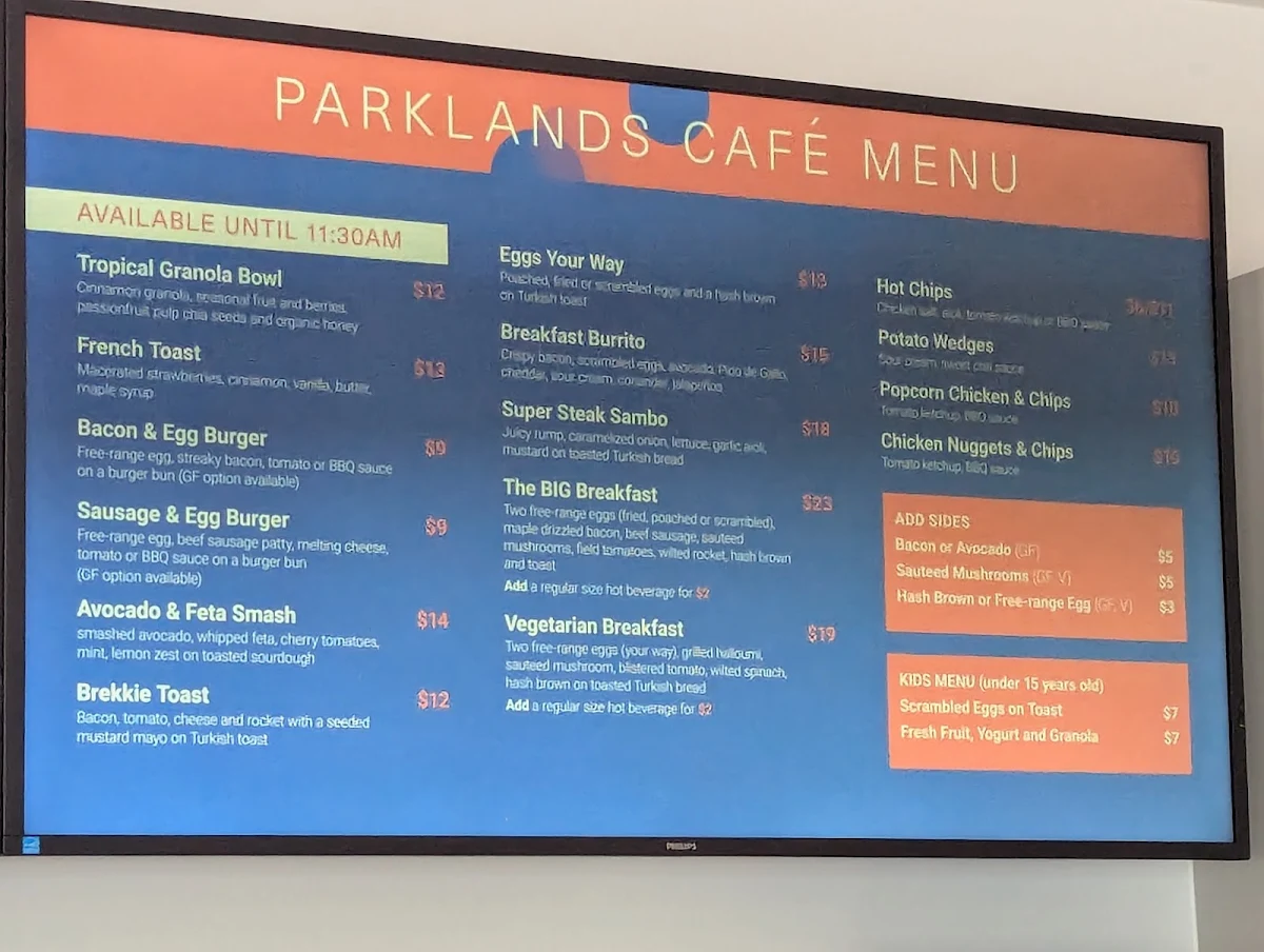 Menu, Parklands Café