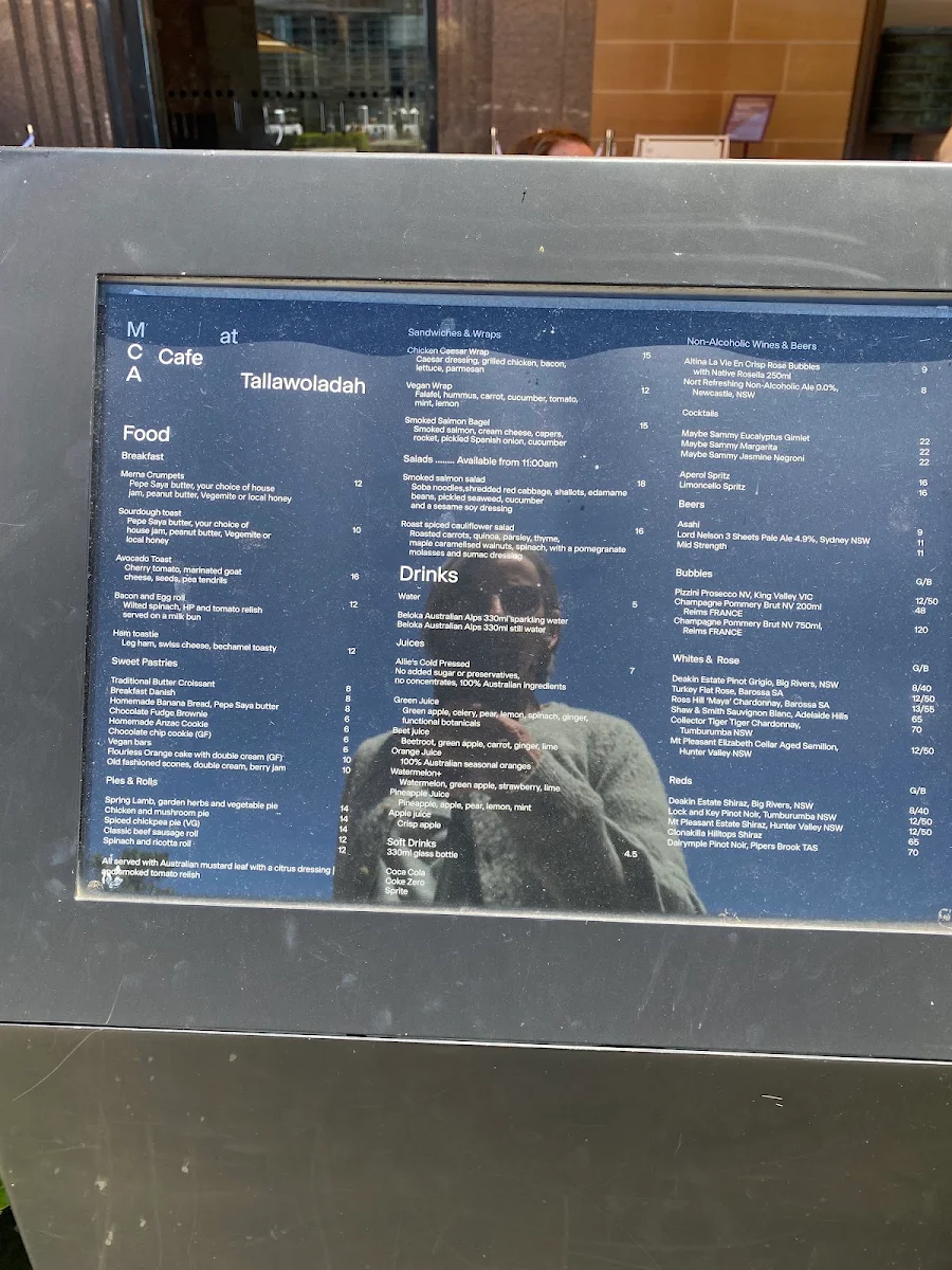 Menu, MCA Cafe at Tallawoladah