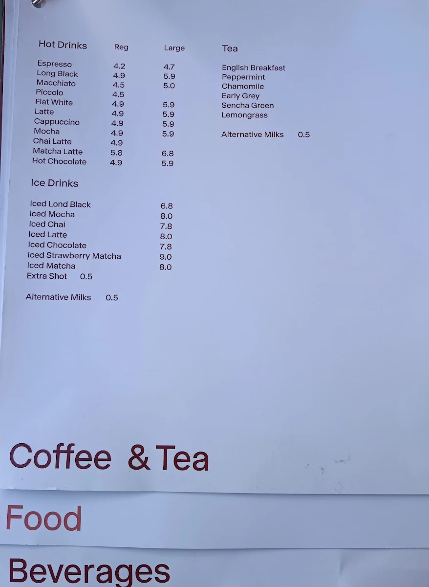 Menu, MCA Cafe at Tallawoladah