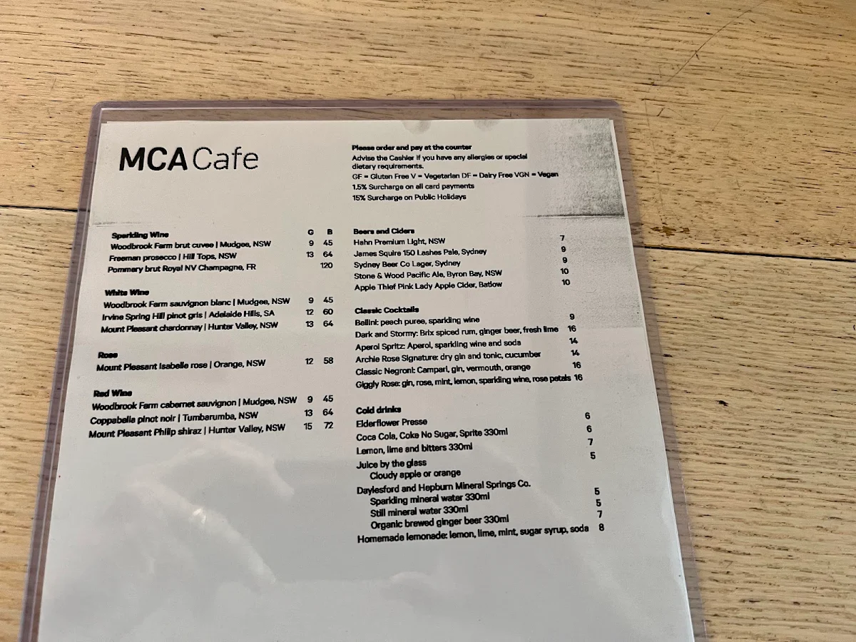Menu, MCA Cafe at Tallawoladah