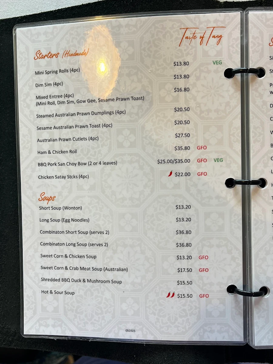 Menu, Taste of Tang